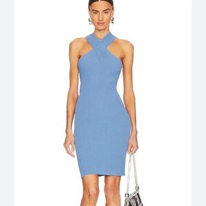 Babaton Aritzia Rib Crisscross Halter Dress in Sapphire
